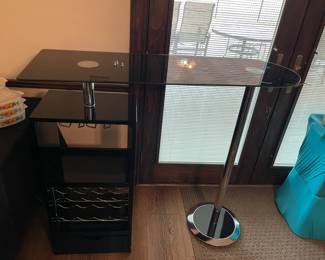 Coaster Bar Table with wine glass holder, shelf and bottom drawer. Portable and perfect for a party!