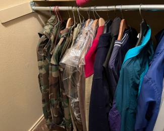 Hunting/ shooting gear, including boots, plus many vintage letter jackets