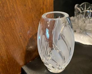 Etched lead crystal small vase.