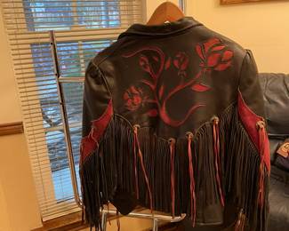 Branded Garments Size 14 Harley Davidson style leather motorcycle jacket with fringe. 