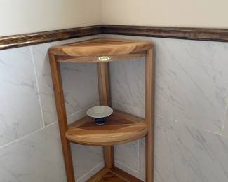 Teak corner shelf with three levels