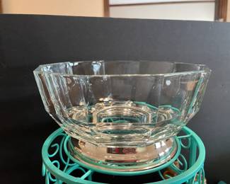 Silver based lead crystal fruit or salad bowl. Goes nicely  with our elegant silver spoon and fork.