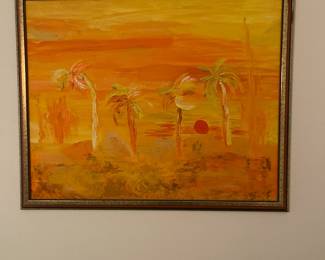 Palm tree oil in splashy red, orange and gold