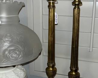 Antique Baroque brass Jesus, Mary & Joseph candleholders 