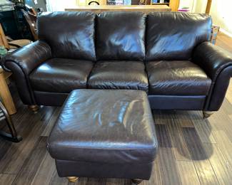 Italian leather sofa & matching ottoman, in espresso 