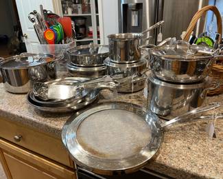 All Clad pots, pans, utensils & splatter screens 
