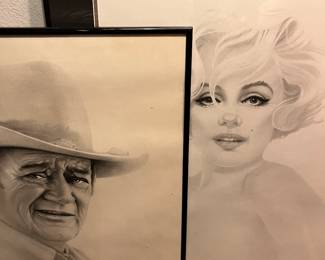 Gary Saderup signed lithographs of Marilyn Monroe & John Wayne 
