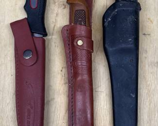 (3) Fillet Knives With Sheathes - Eagle Claw And Rapala 