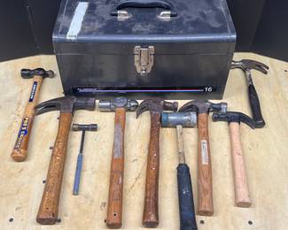 All American Metal Toolbox With Assorted Hammers 