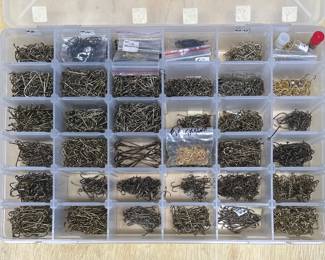 Plastic Organizer With Large Assortment Of Fishing Hooks