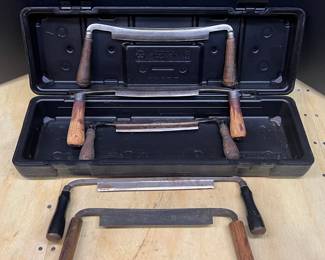 (5) Vintage And Antique Draw Knives With Tool Master Hard Plastic Case 