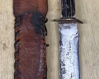 Vintage Wesco Japan Original Bowie Knife With Hand Made Leather Sheath