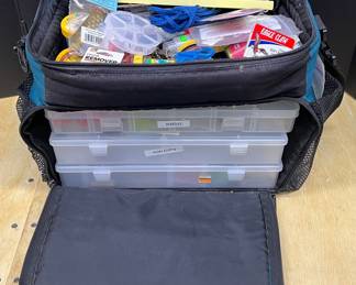 Cabela's Soft Tackle Box With Contents - Hooks, Bate, Organizers, Bobbers, And More