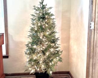5.5' PRE-LIT SLIM FAUX CHRISTMAS TREE IN DECORATIVE PLANTER - CLEAR LIGHTS