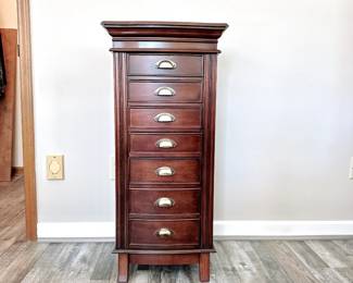 7 DRAWER WALNUT JEWELRY ARMOIRE - Jewelry Cabinet