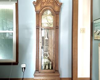 VINTAGE TREND BY SLIGH TRIPLE CHIME GRANDFATHER CLOCK - LIVING ROOM - LIGHT WOOD