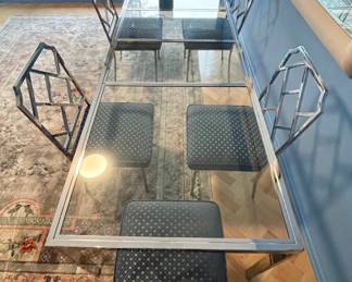 Milo Baughman for DIA Chinese Chippendale Chrome Table & Armchairs