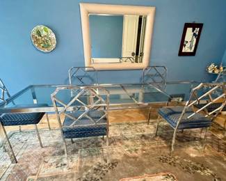 Milo Baughman for DIA Chinese Chippendale Chrome Table & Armchairs