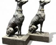 Pair Cast Iron Whippet Grey hound Dog Figures W/Fine Casting Statues Bookends Andrea by Sadek