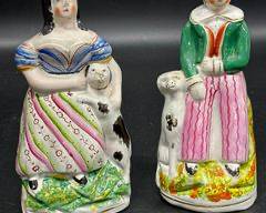 Antique STAFFORDSHIRE Girl and Boy with Dogs