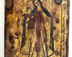 Antique 12.5" H Icon painting on Wood Primitive