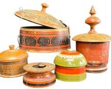 Wonderful Collection ANTIQUE MIDDLE Eastern 19th C Hand turned, Hand Carved Hand Painted Spice Tea Containers