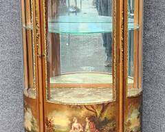 Antique Fancy French Style Hand Painted Vitrine Display Cabinet Curved Glass Front and Glass Shelves Ormolu Mounts
