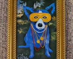 George Rodrigue Folk Art Mardi Gras Dog Print Artist Signed
