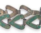 Vintage Mexican Sterling Silver Turquoise Modernist Link Bracelet 14.6 Grams