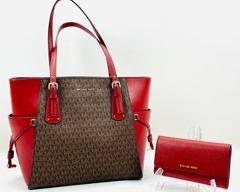 NEW MICHAEL KORS Voyager Small Logo Red Tote Bag W/ Adjustable Straps Matching Wallet And Dust Bag Included