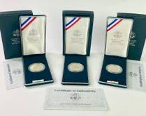 3 1990-W & 1990-P U.S. Eisenhower Centennial 90% Silver Proof Coins In Original Boxes W/ Certificate Of Authenticity