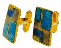 Vintage Enamel Gilt Silver MCM Abstract Cuff Links