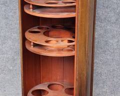 38.5" High Column Style Fantastic Vintage Art Deco Hand Carved Hidden Bar Cabinet with Serving Tray on Top MCM