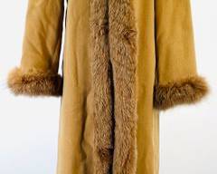 Vtg Marvin Richard Brown Coat Lamb's Wool Long Coat W/ Dyed Raccoon Fur SIZE 4