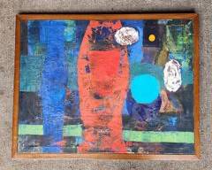 Vintage Abstract MCM Modern Painting on Canvas Framed Mid Century Modern
