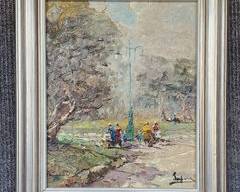 Original Signed Oil Painting on Canvas Silver Gilt Framed