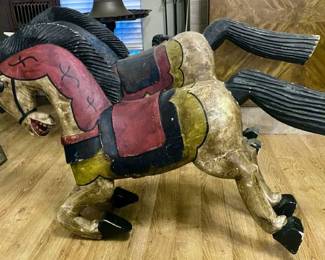 Mexican Folk Art Plaster and Wood Horse Carvings