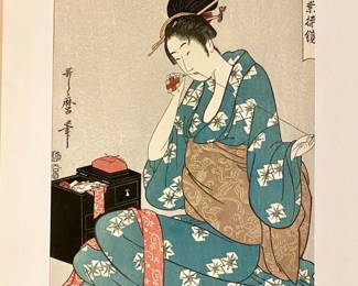 Woman Sewing by Kitagawa Utamaro Woodblock Print