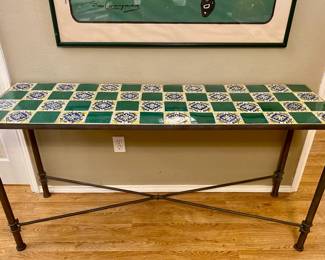 Mexican Talavera Tile Wrought Iron Console Table