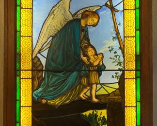 19th Century Salvaged Stained Glass Church Window In Light Box Frame