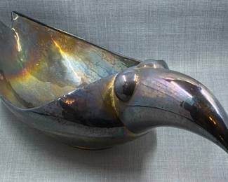 Italian Modern Brazilian Mariotto Neiman Silverplate Toucan Bowl Sculpture