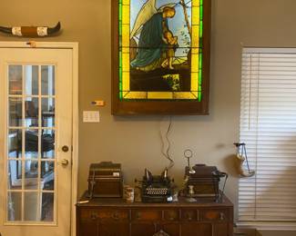 19th Century Salvaged Stained Glass Church Window In Light Box Frame