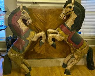 Mexican Folk Art Plaster and Wood Horse Carvings