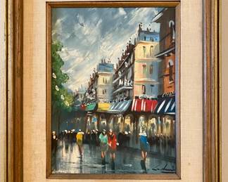 Mid Century Paris Street Scene Painting