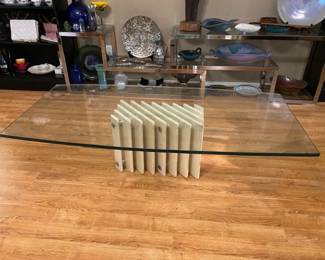 Post Modern Late 20th Century Glass Coffee Table with Stone Base