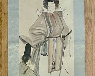Samurai and Clerk Scroll Ink Painting