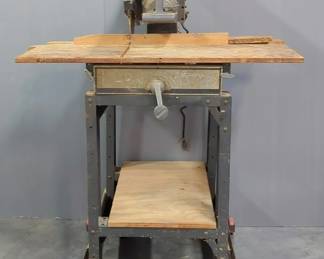 Wards Powr-Kraft 10" Radial Arm Saw, On Custom Built Steel Frame With Wheels, 56" x 40" x 31", Powers On