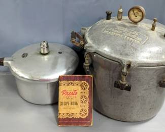 Vintage Hibbards True Value Pressure Cooker, And Presto Meat Magic Cooker With Recipe Book