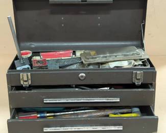 Vintage Kennedy Portable 20" Tool Box With 2 Drawers, Contents Include Magnetic Base, Assorted Sockets, Screw Drivers, Wrenches, And More