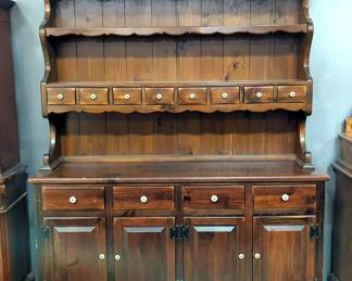 Ethan Allen 2-Piece China Hutch With 8 Drawers, 76" x 60" x 18.5"